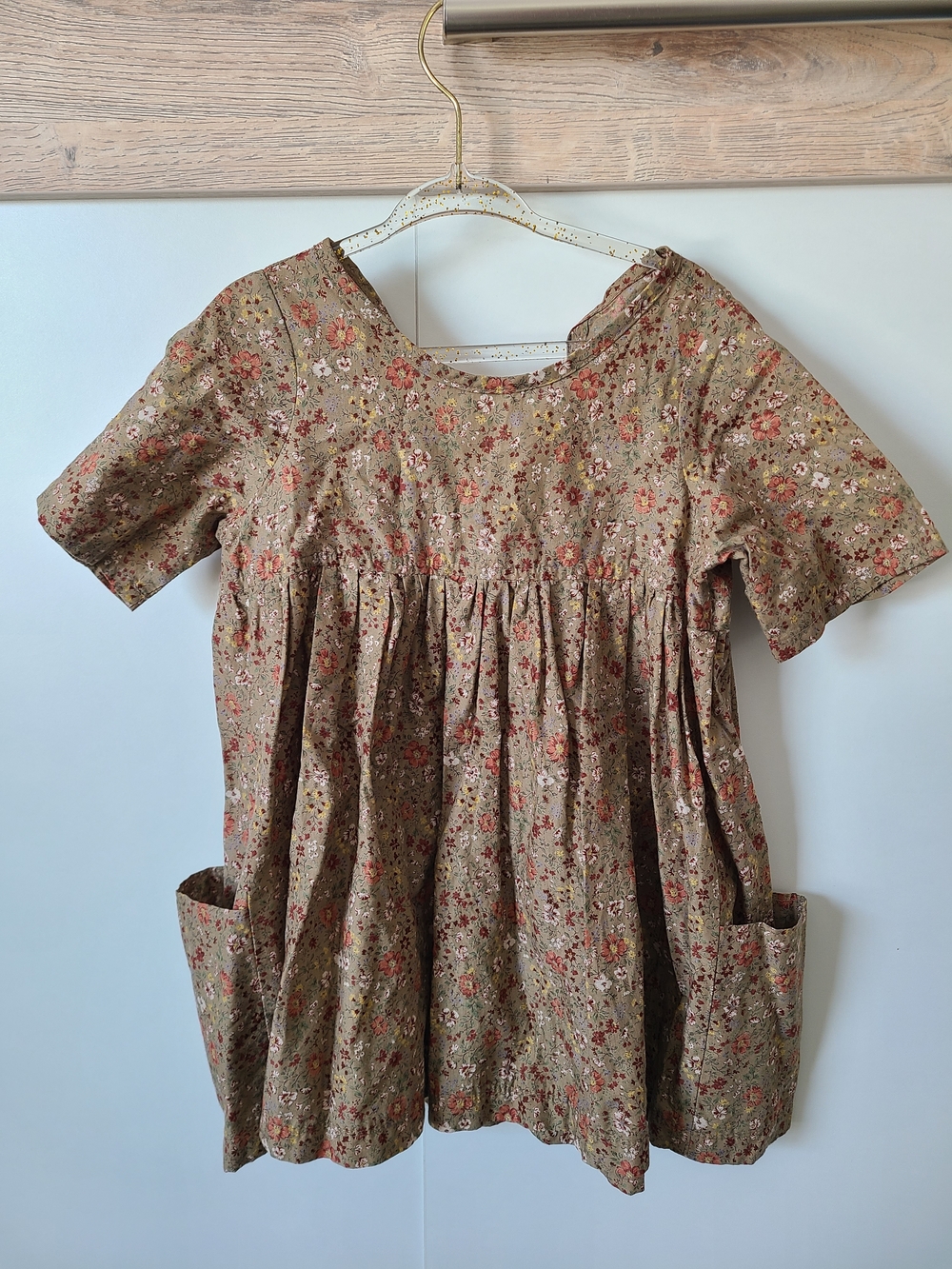 Kids Floral Pocket Dress (Nora) in Olive Brown
